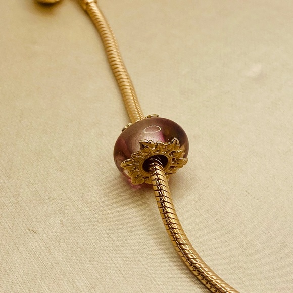 EUC Pandora 788244 Pandora Rose Pink Murano Glass & Leaves Charm - Picture 3 of 12